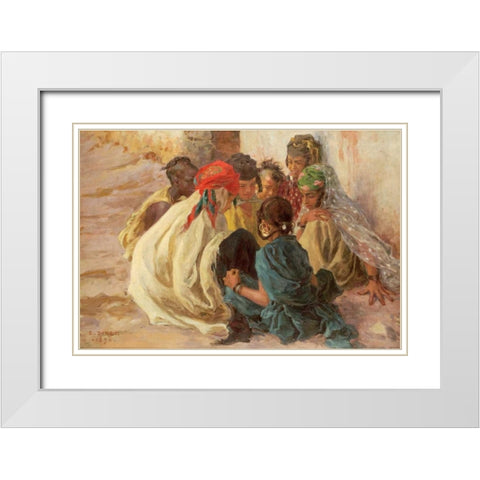 Arab Children Playing White Modern Wood Framed Art Print with Double Matting by Dinet, Alphonse Etienne