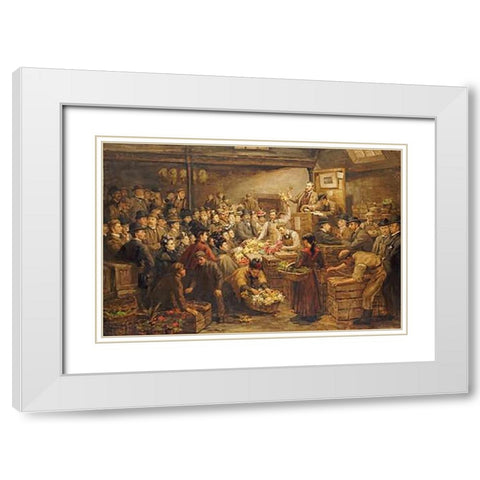 An Edinburgh Flower Market White Modern Wood Framed Art Print with Double Matting by Dixon, Arthur Percy
