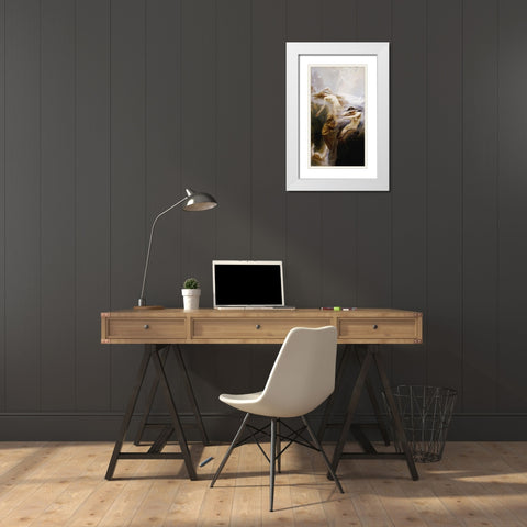 The Mountain Mists White Modern Wood Framed Art Print with Double Matting by Draper, Herbert James