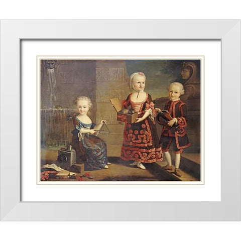 A Group Portrait of a Girl White Modern Wood Framed Art Print with Double Matting by Drouais, Francois-Hubert