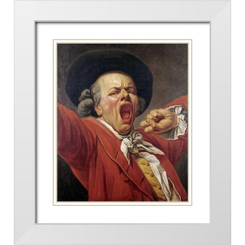 Self-Portrait As a Yawning Man White Modern Wood Framed Art Print with Double Matting by Ducreux, Francois-Joseph