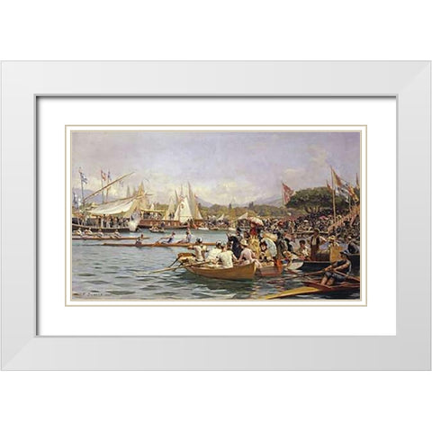 A Regatta, Geneva White Modern Wood Framed Art Print with Double Matting by Dufaux, Frederic