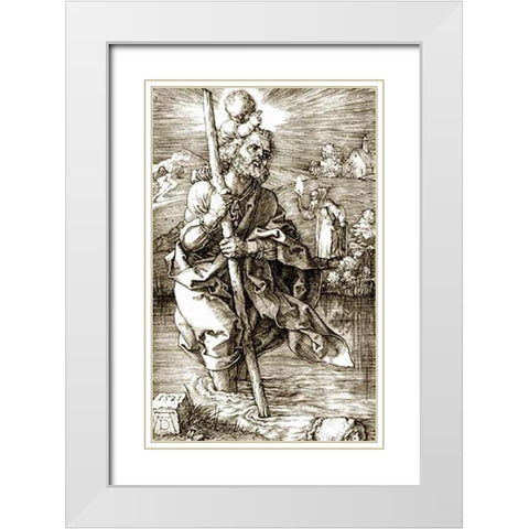 Saint Museumistopher Facing Right White Modern Wood Framed Art Print with Double Matting by Durer, Albrecht