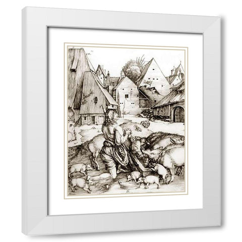 The Prodigal Son White Modern Wood Framed Art Print with Double Matting by Durer, Albrecht