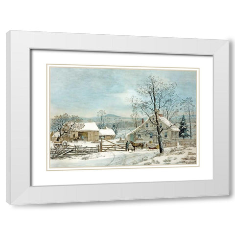 New England Winter Scene White Modern Wood Framed Art Print with Double Matting by Durie, GH