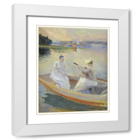 Summer Evening, Borga Harbour White Modern Wood Framed Art Print with Double Matting by Edelfelt, Albert