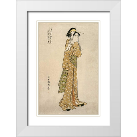 The Streetwalker Okane White Modern Wood Framed Art Print with Double Matting by Eiri, Chokyosai