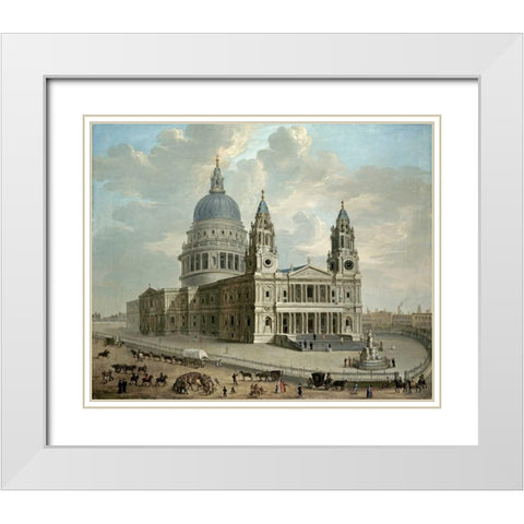 View of St. Pauls Cathedral White Modern Wood Framed Art Print with Double Matting by English School
