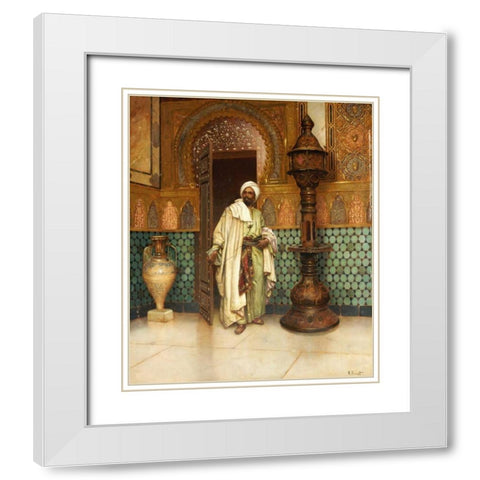 An Arab In a Palace Interior White Modern Wood Framed Art Print with Double Matting by Ernst, Rudolf