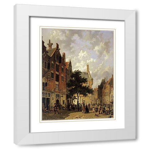 A Street Scene White Modern Wood Framed Art Print with Double Matting by Eversen, Adrianus