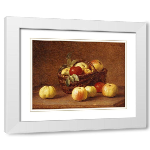 Apples In a Basket On a Table White Modern Wood Framed Art Print with Double Matting by Fantin-Latour, Henri