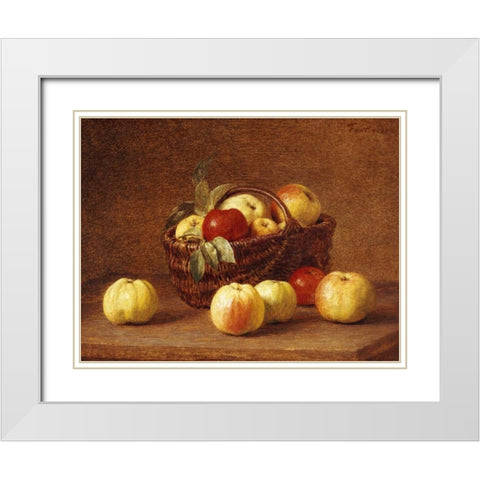 Apples In a Basket On a Table White Modern Wood Framed Art Print with Double Matting by Fantin-Latour, Henri