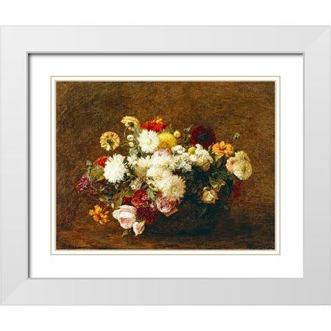 Bouquet De Fleurs White Modern Wood Framed Art Print with Double Matting by Latour, Henri Fantin