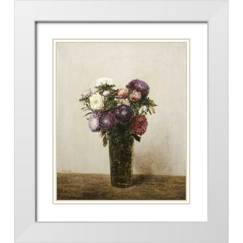 Vase De Fleurs White Modern Wood Framed Art Print with Double Matting by Fantin-Latour, Henri