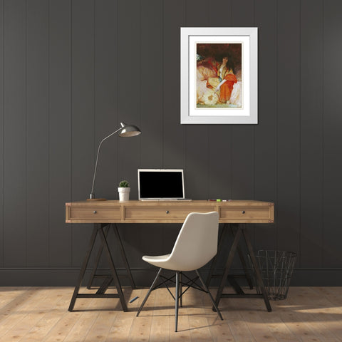 A Harem Beauty Holding a Fan White Modern Wood Framed Art Print with Double Matting by Ferrier, Gabriel Joseph