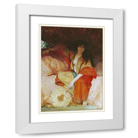 A Harem Beauty Holding a Fan White Modern Wood Framed Art Print with Double Matting by Ferrier, Gabriel Joseph