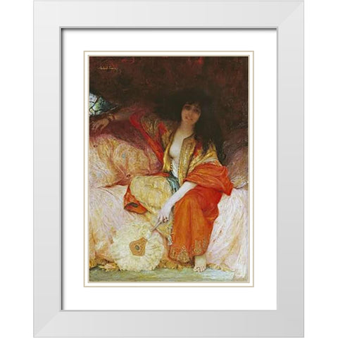 A Harem Beauty Holding a Fan White Modern Wood Framed Art Print with Double Matting by Ferrier, Gabriel Joseph