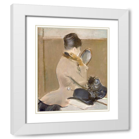 The Milliners Shop White Modern Wood Framed Art Print with Double Matting by Forain, Jean-Louis