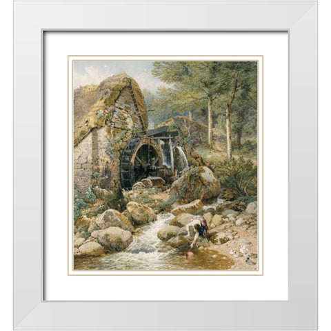An Old Water Mill White Modern Wood Framed Art Print with Double Matting by Foster, Myles Birket