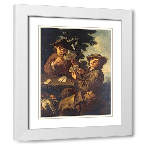 Two Peasant Boys Playing Cards White Modern Wood Framed Art Print with Double Matting by Francesco, Cipper Giacomo