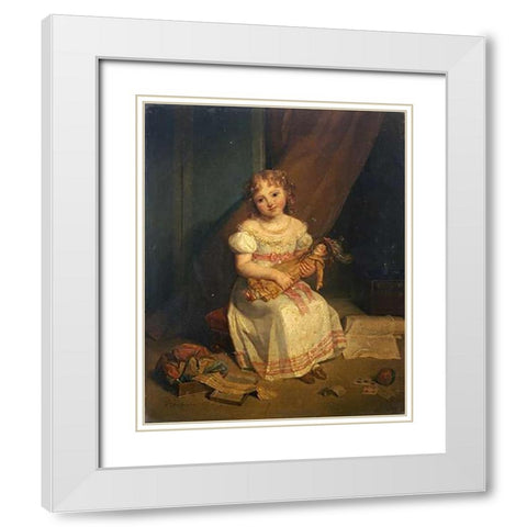 Her Favourite Doll White Modern Wood Framed Art Print with Double Matting by Franquelin, Jean Augustin