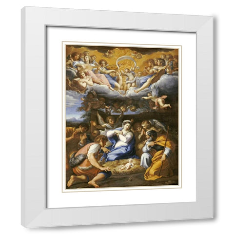 The Adoration of The Shepherds White Modern Wood Framed Art Print with Double Matting by French School