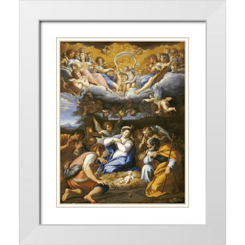 The Adoration of The Shepherds White Modern Wood Framed Art Print with Double Matting by French School