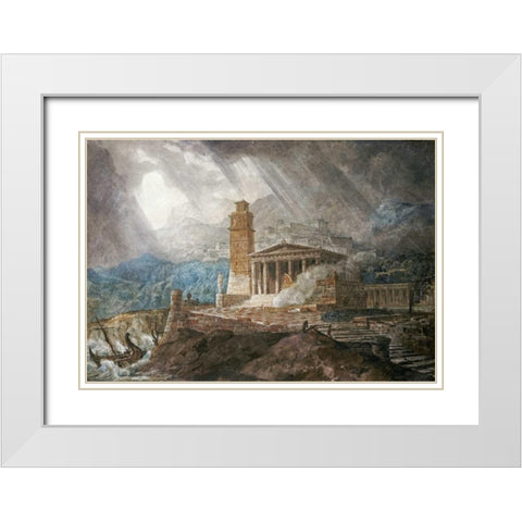 A Capriccio of a Roman Port During a Storm White Modern Wood Framed Art Print with Double Matting by Gandy, Joseph Michael