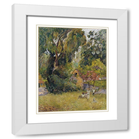 Huts Under The Trees White Modern Wood Framed Art Print with Double Matting by Gauguin, Paul
