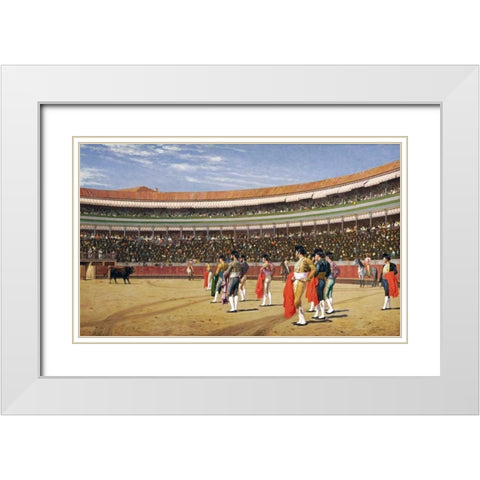 The Entry of The Bull White Modern Wood Framed Art Print with Double Matting by Gerome, Jean Leon