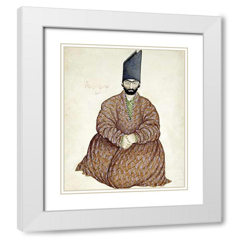 A Seated Nobleman White Modern Wood Framed Art Print with Double Matting by Ghaffari, Abul Hasan