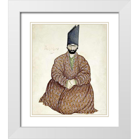 A Seated Nobleman White Modern Wood Framed Art Print with Double Matting by Ghaffari, Abul Hasan