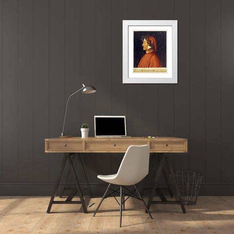 Portrait of Dante White Modern Wood Framed Art Print with Double Matting by Ghirlandaio, Domenico