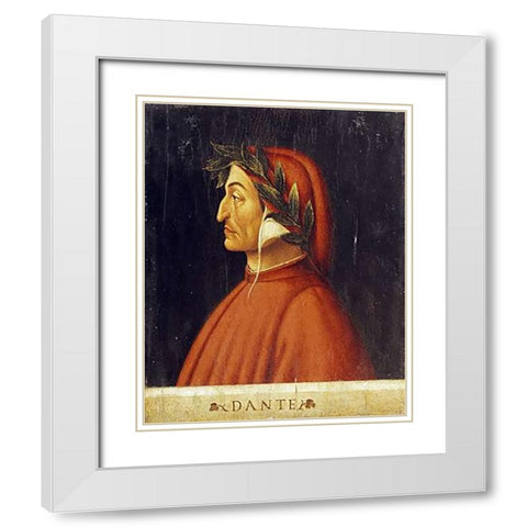 Portrait of Dante White Modern Wood Framed Art Print with Double Matting by Ghirlandaio, Domenico