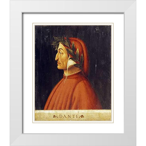 Portrait of Dante White Modern Wood Framed Art Print with Double Matting by Ghirlandaio, Domenico