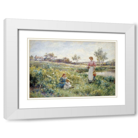 Summer Flowers White Modern Wood Framed Art Print with Double Matting by Glendening, Alfred Augustus
