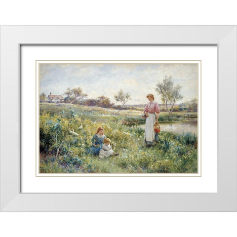 Summer Flowers White Modern Wood Framed Art Print with Double Matting by Glendening, Alfred Augustus