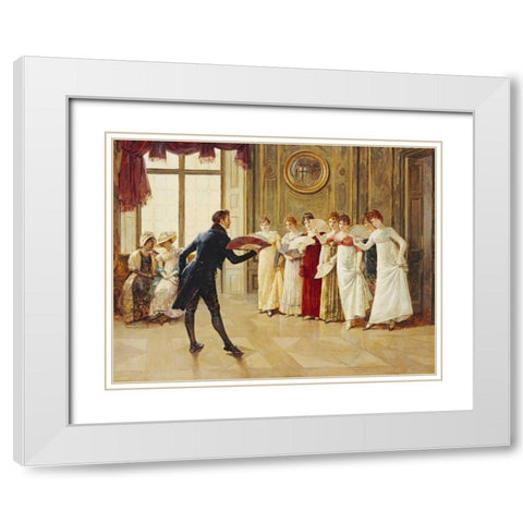 Fan Flirtation White Modern Wood Framed Art Print with Double Matting by Glindoni, Henry Gillard