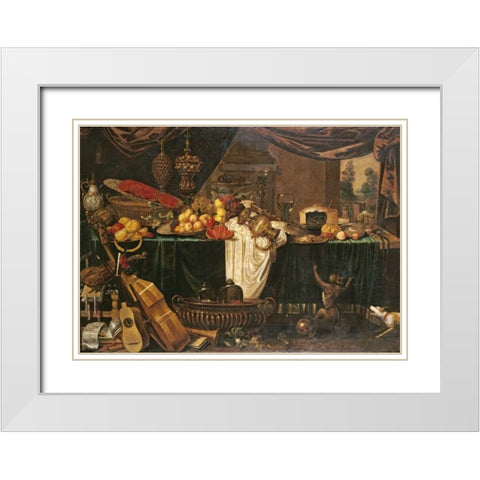 A Banquet Still-Life White Modern Wood Framed Art Print with Double Matting by Goiber, Jan Frederick