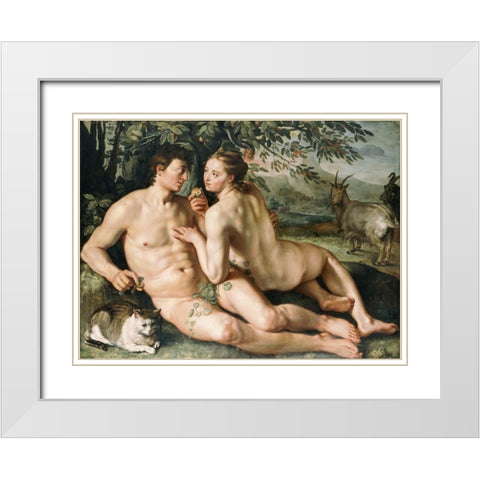 The Fall of Man White Modern Wood Framed Art Print with Double Matting by Goltzius, Hendrick
