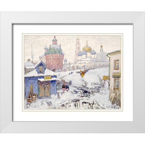 Townscape In Winter White Modern Wood Framed Art Print with Double Matting by Gorbatov, Konstantin Ivanovich