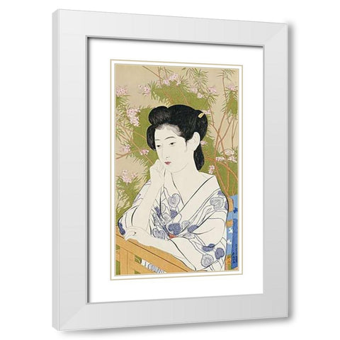 A Bust Portrait of a Young Woman White Modern Wood Framed Art Print with Double Matting by Goyo, Hashiguchi