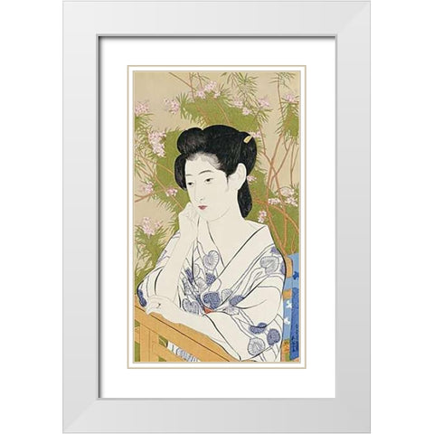 A Bust Portrait of a Young Woman White Modern Wood Framed Art Print with Double Matting by Goyo, Hashiguchi