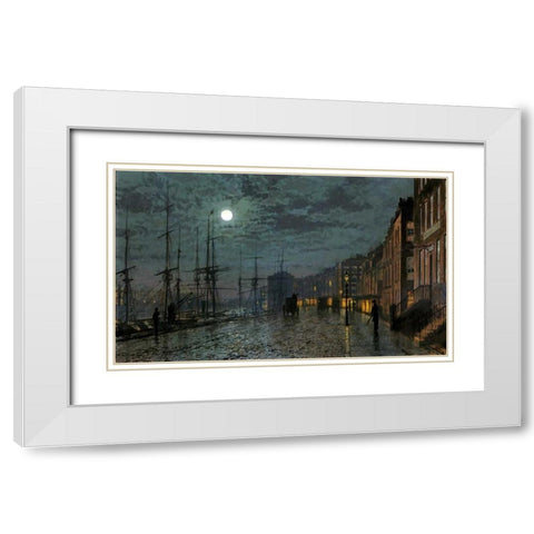 City Docks By Moonlight White Modern Wood Framed Art Print with Double Matting by Grimshaw, John Atkinson