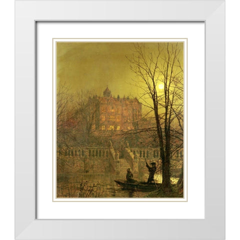 Under The Moonbeams White Modern Wood Framed Art Print with Double Matting by Grimshaw, John Atkinson
