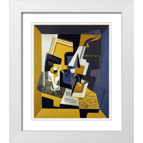 A Violin and Glass White Modern Wood Framed Art Print with Double Matting by Gris, Juan