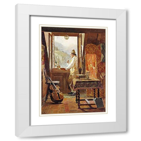 At The Window White Modern Wood Framed Art Print with Double Matting by Grison, Francois Adolphe