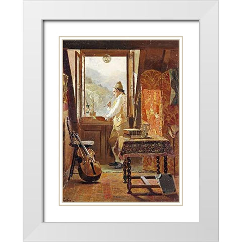 At The Window White Modern Wood Framed Art Print with Double Matting by Grison, Francois Adolphe