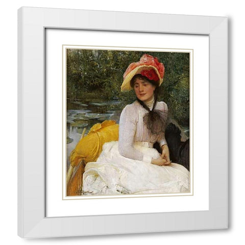 Girl In a Punt White Modern Wood Framed Art Print with Double Matting by Hacker, Arthur