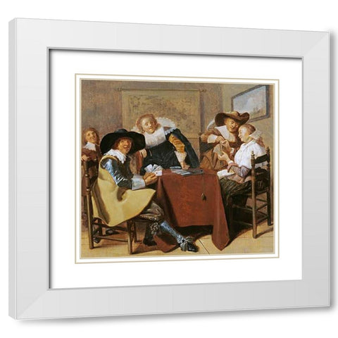 An Elegant Card Party White Modern Wood Framed Art Print with Double Matting by Hals, Dirk